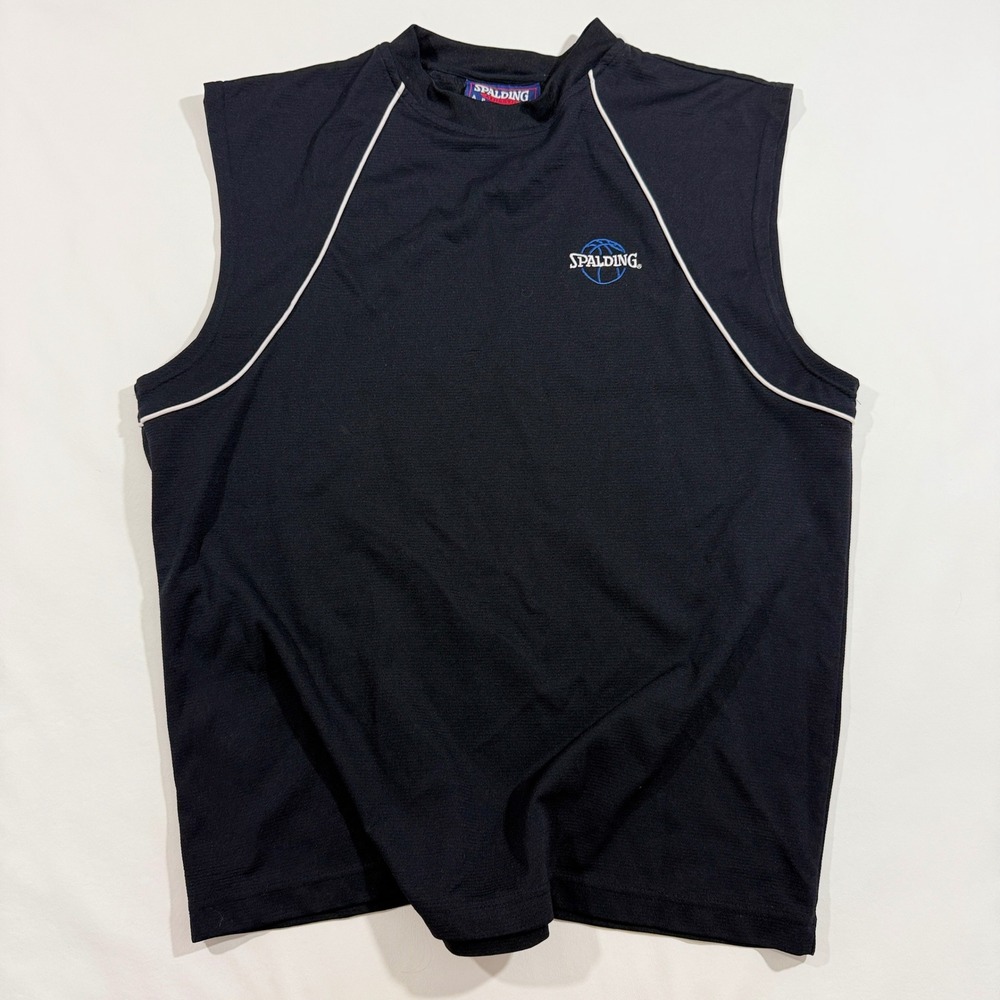 Y2K Spalding Muscle Shirt Men Large Black Sleeveless Athletic Basketball Tee